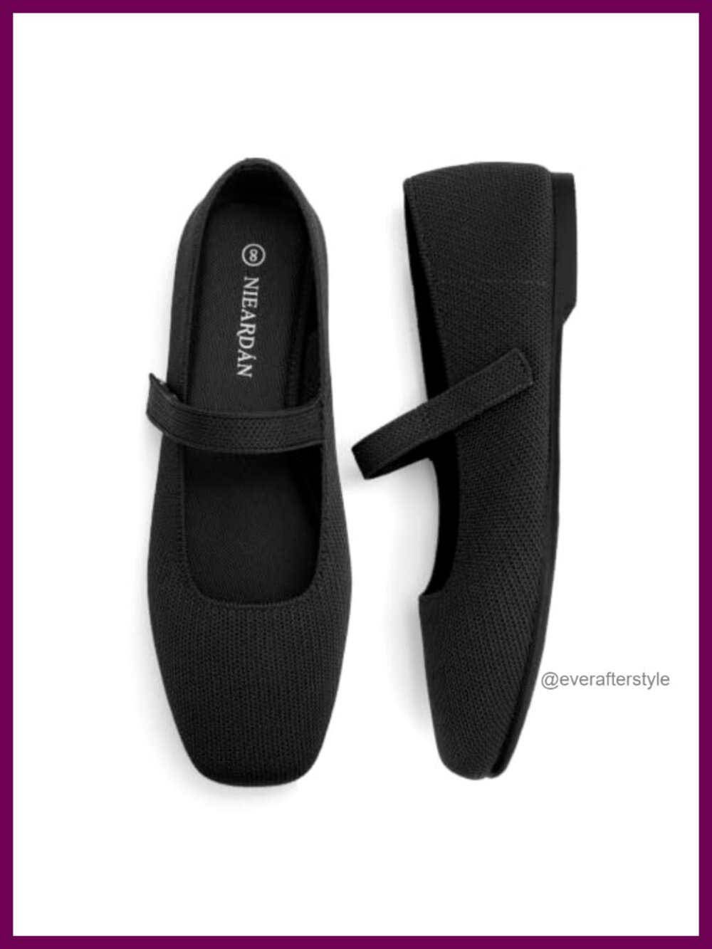 Women's Square Toe Knit Ballet Flats Adjustable Mary Jane Strap